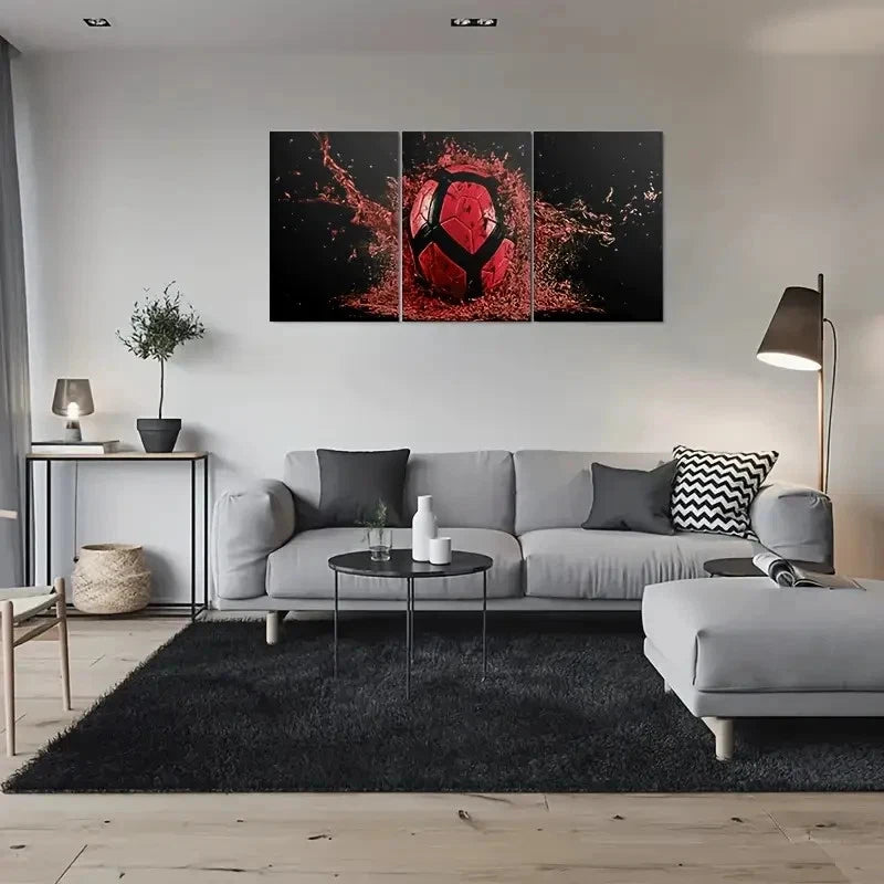 3pcs Dynamic Soccer Ball Modern Sport Metal Print Ready to Hang Art - Bella Home Decor