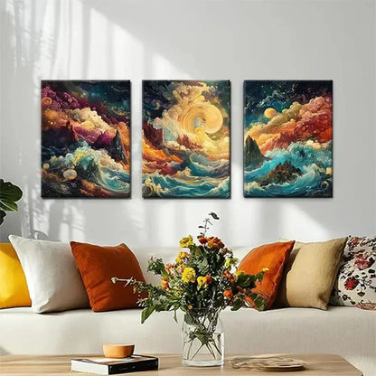 3pcs Vibrant Surreal Fantasy Seascape Perfect Wall Art Canvas Unframed - High Quality Print 100% Australian Made Wall Canvas