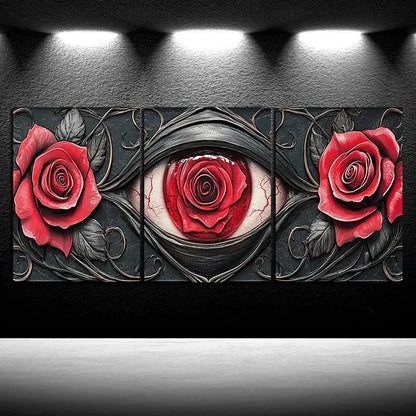 3pcs Eyes And Red Elegant Roses Metal Print Ready to Hang Art - Bella Home Decor