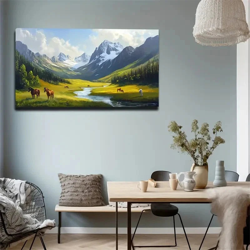 River Grazing Animals Wall Art Canvas Office Home Room Framed 120x60cm