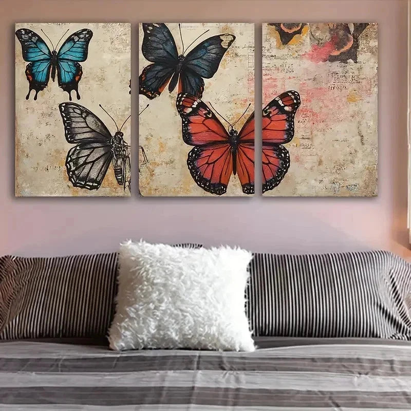 3pcs Butterfly Art Textured Design Wall Art Set Canvas Framed 50x70cm - High Quality Print 100% Australian Made Wall Canvas Ready to Hang - Bella Home Decor