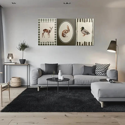 3pcs Deer Rabbit Duck Animal Themed Metal Print Ready to Hang Art - Bella Home Decor