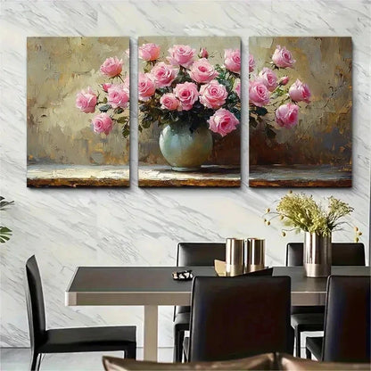 3pcs Impasto Vibrant Floral Still Life Perfect Wall Art Set Canvas Framed 50x70cm - High Quality Print 100% Australian Made Wall Canvas Ready to Hang