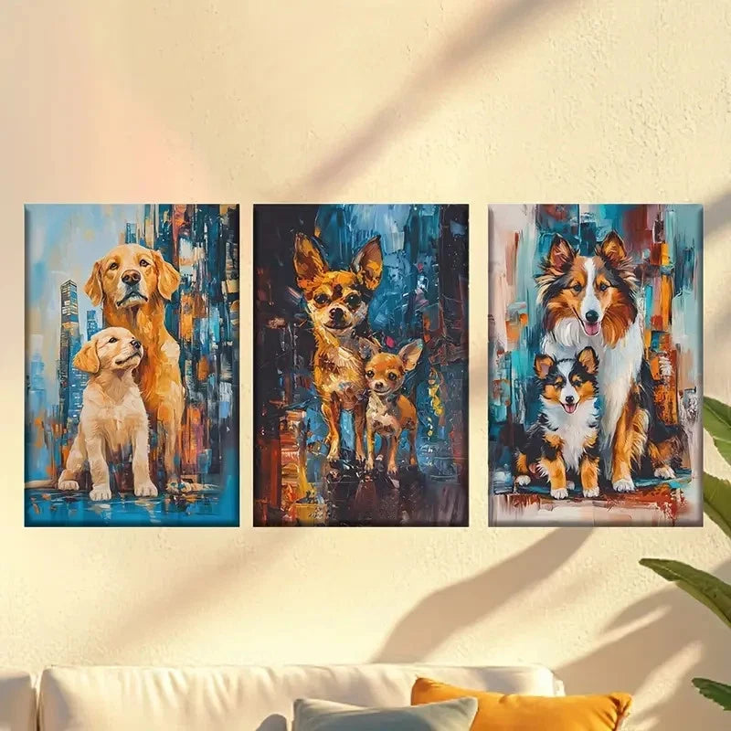 3pcs Dog Family, Dark Abstract Background 40x60cm - High Quality Print 100% Australian Made Wall Canvas Ready to Hang - Bella Home Decor