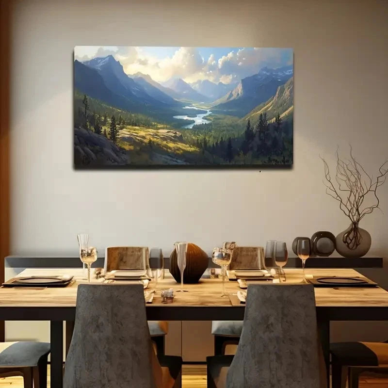 Mountains White Clouds Forest Wall Art Canvas Office Home Room Framed 120x60cm