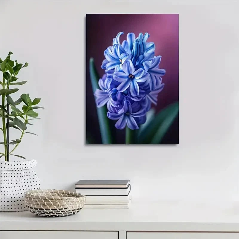 Beautiful Vibrant Blue Hyacinth Painting 40x60cm Metal Print Ready to Hang - Bella Home Decor