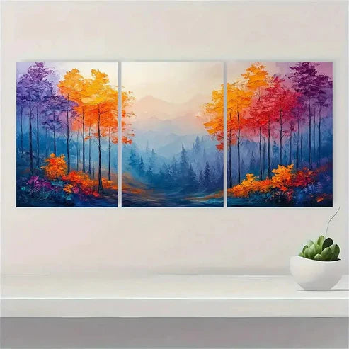 3pcs Abstract Forest Colorful CF Wall Art Set Canvas Unframed - High Quality Print 100% Australian Made Wall Canvas