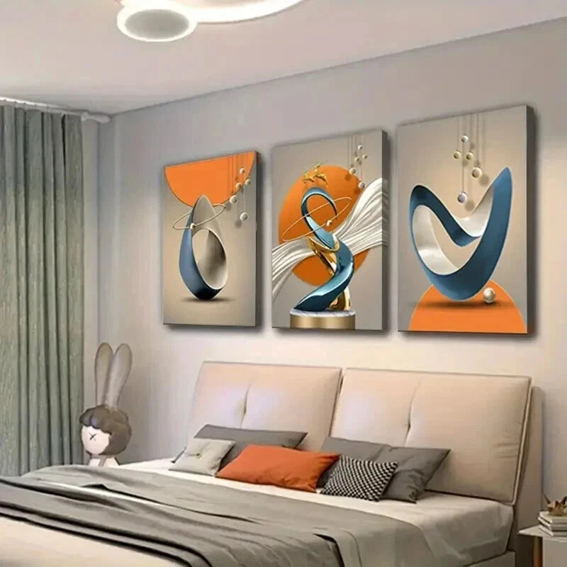 3pcs Golden Leaf & Water Drop Designs Perfect Wall Art Set Canvas Framed 50x70cm - High Quality Print 100% Australian Made Wall Canvas Ready to Hang - Bella Home Decor