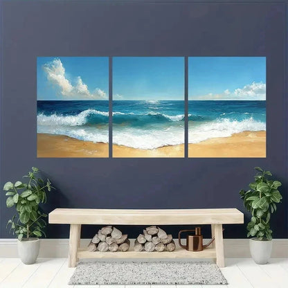 3pcs Vintage Beach Ocean Minimalist Perfect Wall Art Set Canvas Framed 60x90cm - High Quality Print 100% Australian Made Wall Canvas Ready to Hang