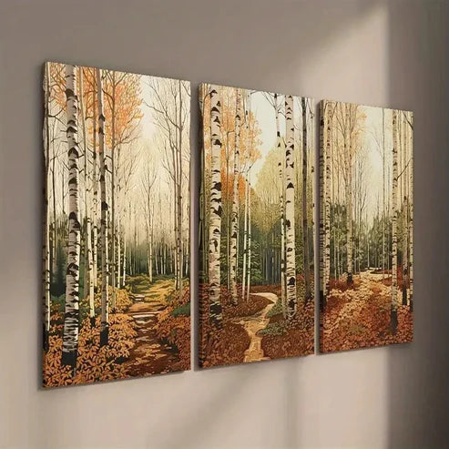 3pcs Autumnal Birch Trees & Fall Foliage  Wall Art Set Canvas Unframed - High Quality Print 100% Australian Made Wall Canvas - Bella Home Decor