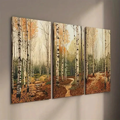 3pcs Autumnal Birch Trees & Fall Foliage  Wall Art Set Canvas Unframed - High Quality Print 100% Australian Made Wall Canvas - Bella Home Decor