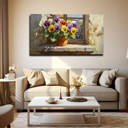 Window Flowers Charming Wall Art Canvas Office Home Room Framed 120x60cm