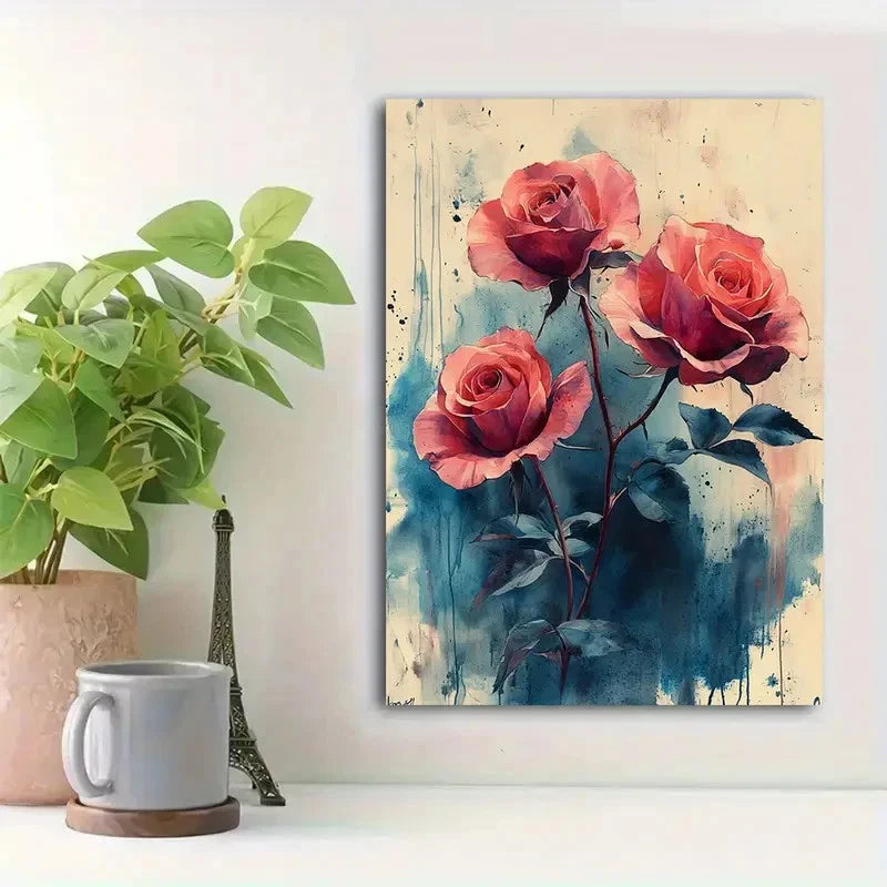 Beautiful Vibrant Floral Art with Green Leaves 40x60cm Metal Print Ready to Hang - Bella Home Decor