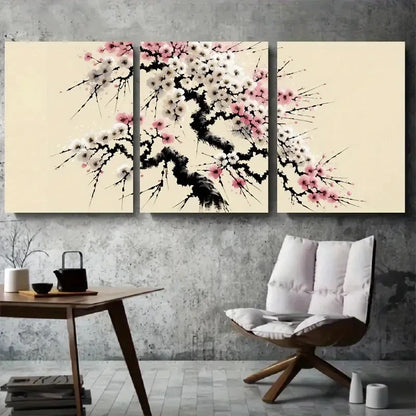 3pcs Elegant Pink and White Plum Blossom Wall Art Set Canvas Framed 60x90cm - High Quality Print 100% Australian Made Wall Canvas Ready to Hang