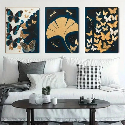 3pcs Butterflies Natural Elements  Snowy Forest  Wall Art Set Canvas Framed 40x60cm - High Quality Print 100% Australian Made Wall Canvas Ready to Hang - Bella Home Decor