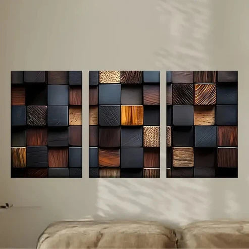 3pcs Wood wallpapers  Wall Art Set Canvas Unframed - High Quality Print 100% Australian Made Wall Canvas - Bella Home Decor