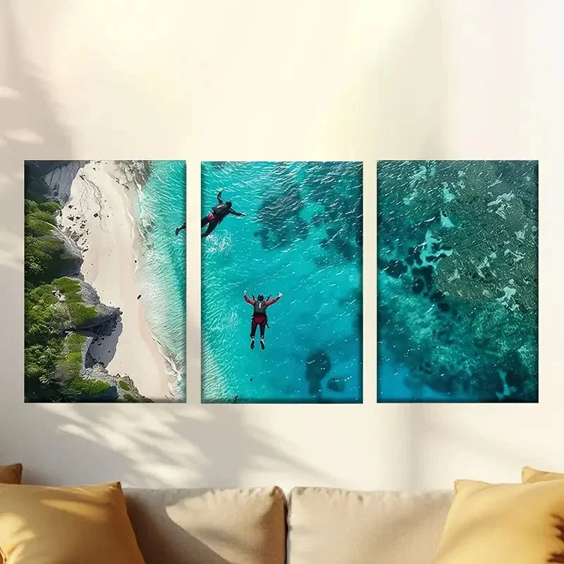 3pcs Fascinating skydiver in the lake 50x70cm - High Quality Print 100% Australian Made Wall Canvas Ready to Hang