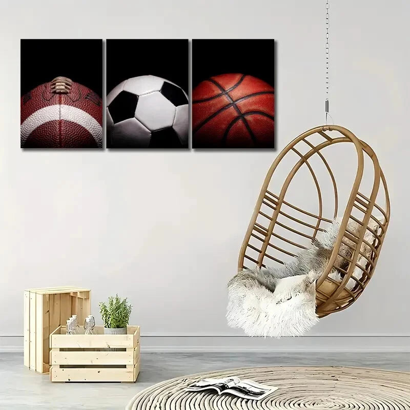 3pcs Sports Football and Basketball Metal Print Ready to Hang Art - Bella Home Decor
