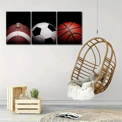 3pcs Sports Football and Basketball Metal Print Ready to Hang Art - Bella Home Decor