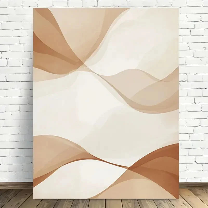 Beautiful Beige & Brown Wavy Patterns Painting 40x60cm Metal Print Ready to Hang