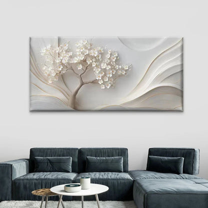 White Floral Elegant Wall Art Canvas Office Home Room Framed 120x60cm