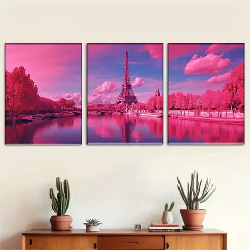 3pcs Pink Parisian Eiffel Tower Triptych Wall Art Set Wall Art Canvas Unframed - High Quality Print 100% Australian Made Wall Canvas