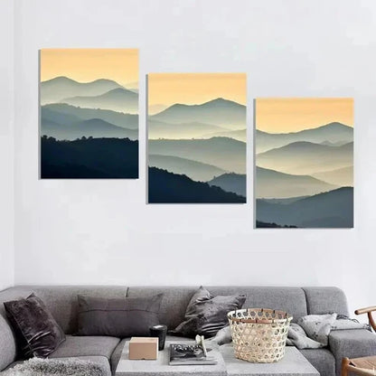 3pcs Layered Foggy Mountain Range Design Wall Art Set Canvas Unframed - High Quality Print 100% Australian Made Wall Canvas