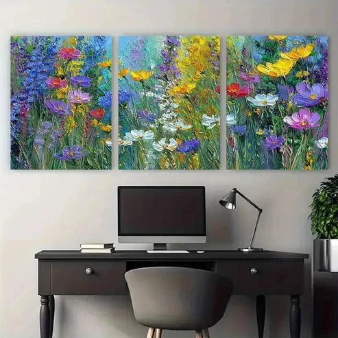 3pcs Garden Path Textured Field Perfect Art Set Canvas Unframed - High Quality Print 100% Australian Made Wall Canvas - Bella Home Decor