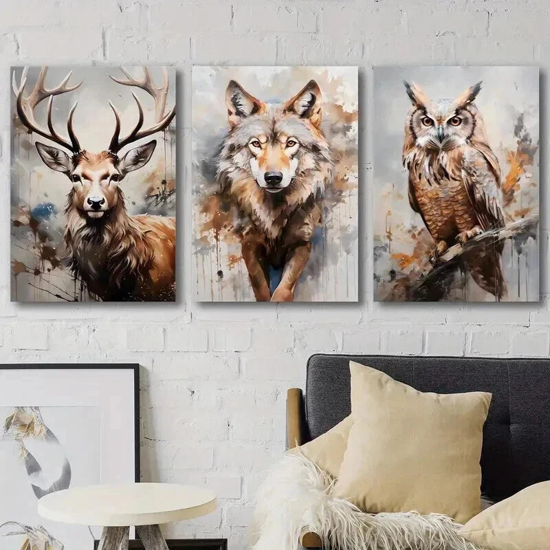 3pcs Wild Nature Animal Portraits Décor Perfect Wall Art Set Canvas Framed 50x70cm - High Quality Print 100% Australian Made Wall Canvas Ready to Hang - Bella Home Decor