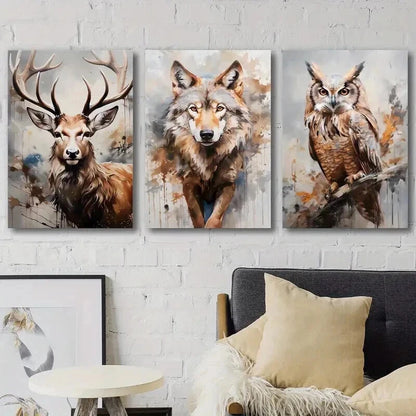 3pcs Wild Nature Animal Portraits Décor Perfect Wall Art Set Canvas Framed 50x70cm - High Quality Print 100% Australian Made Wall Canvas Ready to Hang - Bella Home Decor