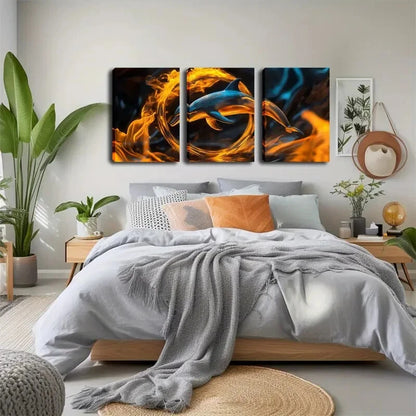3pcs Abstract Dolphin And Fire Leaping Perfect Wall Art Set Canvas Framed 50x70cm - High Quality Print 100% Australian Made Wall Canvas Ready to Hang - Bella Home Decor