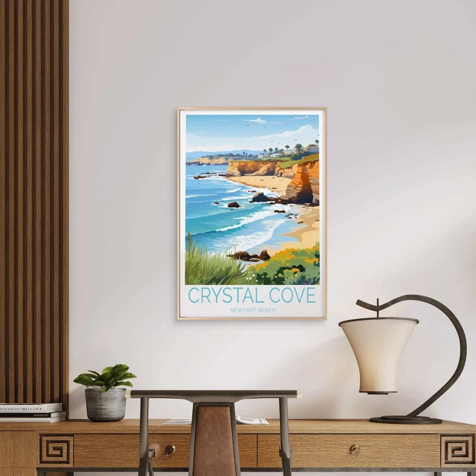 Crystal Cove Newport Beach, Blue Sky Art Travel Poster Print Wall Art - Bella Home Decor
