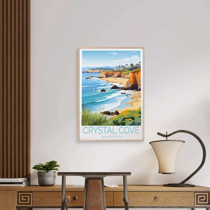 Crystal Cove Newport Beach, Blue Sky Art Travel Poster Print Wall Art - Bella Home Decor