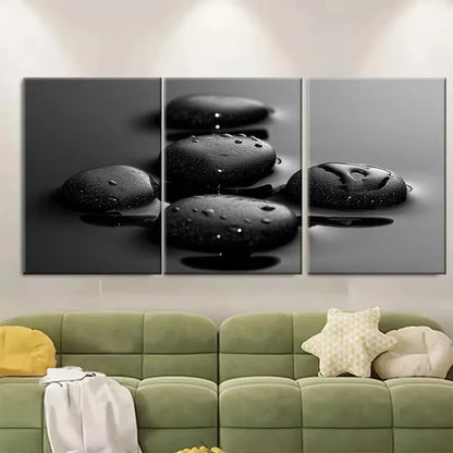 3pcs Serene Black Zen Stones Water Droplet Metal Print Ready to Hang Art - Bella Home Decor