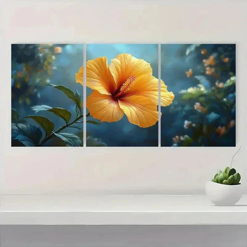 3pcs Yellow Hibiscus Flower Canvas Print  Wall Art Set Canvas Unframed - High Quality Print 100% Australian Made Wall Canvas - Bella Home Decor