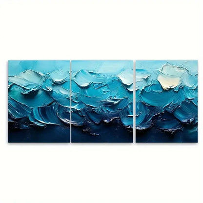 3pcs Brushstroke Artwork Blue Green Ly  Wall Art Set Canvas Framed 60x90cm - High Quality Print 100% Australian Made Wall Canvas Ready to Hang - Bella Home Decor
