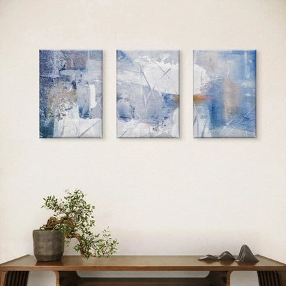 3pcs Blue and White Abstract Brushstroke Paint Wall Art Set Canvas Framed 50x70cm - High Quality Print 100% Australian Made Wall Canvas Ready to Hang