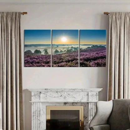 3pcs Lavender Field Sunset Landscape Wall Art Set Canvas Framed 50x70cm - High Quality Print 100% Australian Made Wall Canvas Ready to Hang