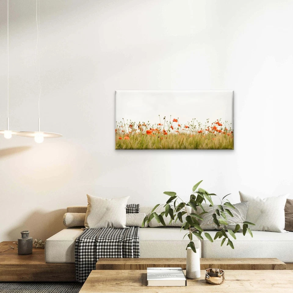 Red Poppy Field Summer Landscape Wall Art Canvas Office Home Framed 120x60cm