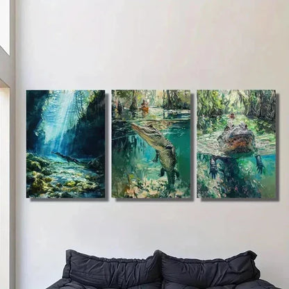 3pcs Rainforest Crocodiles in Freshwater Wall Art Canvas Unframed - High Quality Print 100% Australian Made Wall Canvas