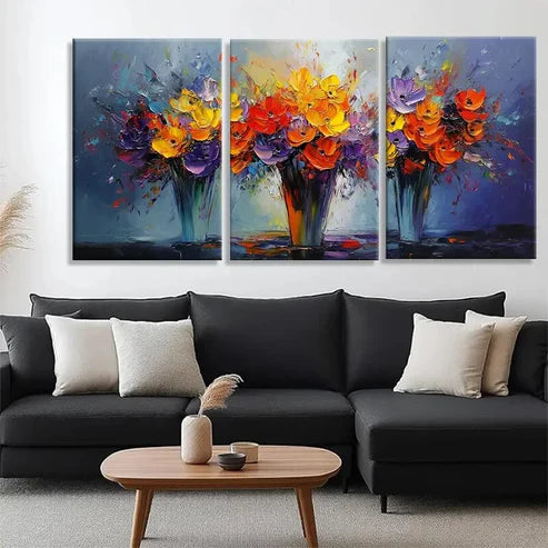 3pcs Vibrant Floral Bouquet Colorful Perfect Wall Art Set Canvas Unframed - High Quality Print 100% Australian Made Wall Canvas