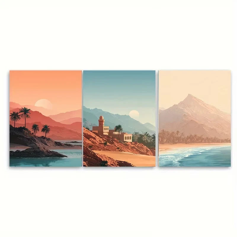 3pcs Oman Arabian Peninsula & Mountain Wall Art Set Canvas Framed 40x60cm - High Quality Print 100% Australian Made Wall Canvas Ready to Hang