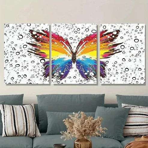 3pcs Colorful Butterfly Modern Abstract Wall Art Set Canvas Unframed - High Quality Print 100% Australian Made Wall Canvas - Bella Home Decor