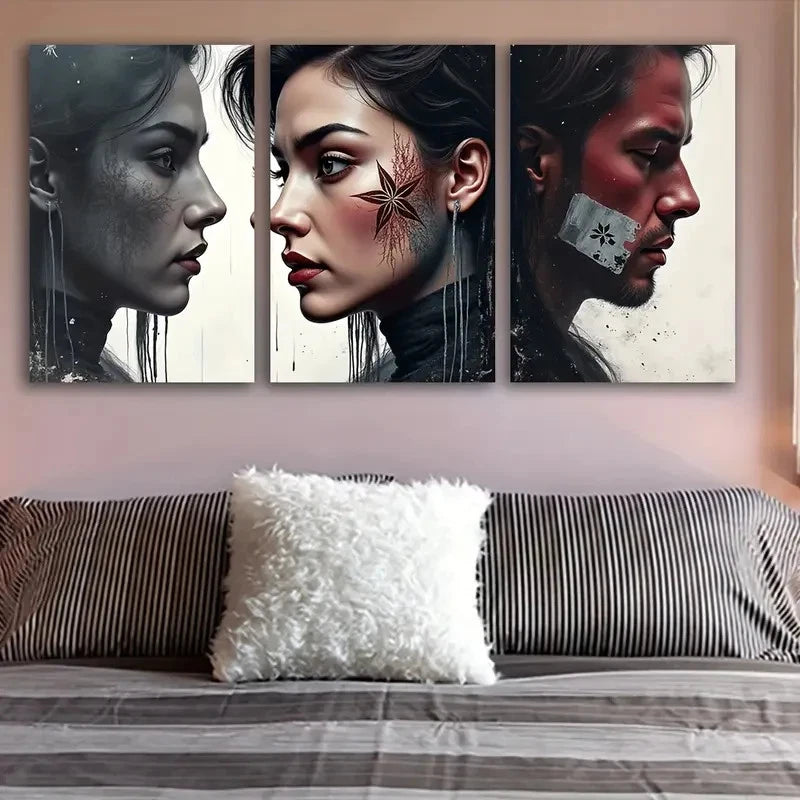 3pcs Woman’s Face Wall Art Set Canvas Framed 40x60cm - High Quality Print 100% Australian Made Wall Canvas Ready to Hang