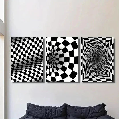 3pcs Black and White Optical Illusion Swirl Wall Art Canvas Unframed – High Quality Print 100% Australian Made Wall Canvas - Bella Home Decor