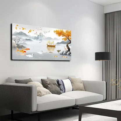 Koi Fish Jumping in Water Wall Art canvas office home room framed 120x60cm - Bella Home Decor