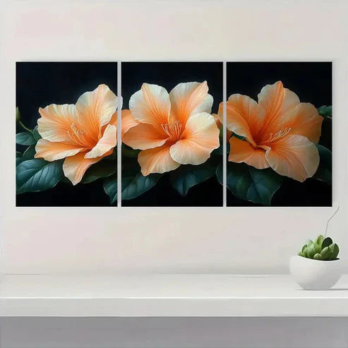 3pcs Vibrant Trumpet Vine Flower Wall Art Canvas Unframed - High Quality Print 100% Australian Made Wall Canvas - Bella Home Decor