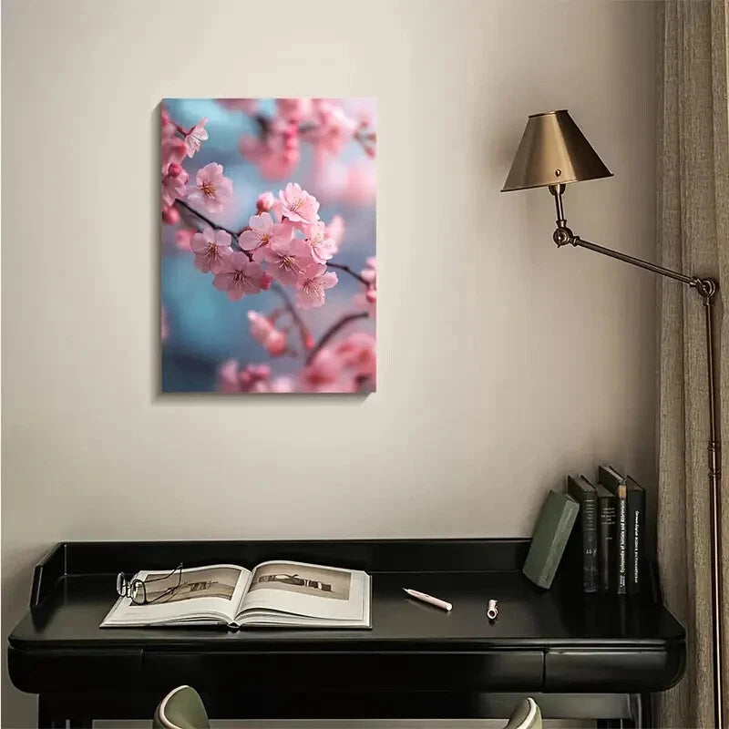 Vibrant Pink Floral Design with Soft Blue Background 40x60cm Metal Print Ready to Hang - Bella Home Decor