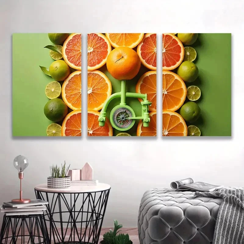3pcs Vibrant Oranges & Limes Citrus V  Wall Art Set Canvas Framed 40x60cm - High Quality Print 100% Australian Made Wall Canvas Ready to Hang