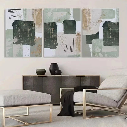 3pcs Green and Golden Watercolor Shape Metal Print Ready to Hang Art